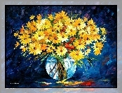 Kwiaty, Reprodukcja, Obraz, Leonid Afremov, Żółte, Bukiet