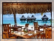 Restauracja, Bora Bora, Plaża, Ocean