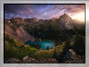 Świt, Góry, Rezerwat przyrody Alpine Lakes Wilderness, Stany Zjednoczone, Jezioro, Stan Waszyngton