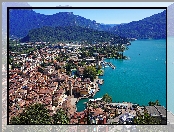 Jezioro, Domy, Góry, Riva del Garda, Alpy, Włochy, Drzewa, Miasto, Las, Lake Garda