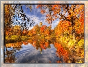 Staw, Jesień, Park, Cerkiew, Rosja, Drzewa, Petersburg, Sobór Fiodorowskiej Ikony Matki Bożej, Carskie Sioło