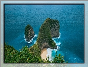 Skały, Nusa Penida, Indonezja, Klif, Plaża Kelingking Beach, Morze, Roślinność