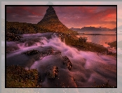 Roślinność, Islandia, Góra Kirkjufell, Wodospad, Kamienie