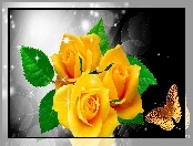 Żółte, Art, Róże, Motyl