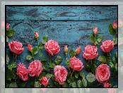 Kwiaty, Róże, Drewniane, Różowe, Deski