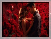 Czerwone, Miłość, Kwiaty, Róże, Mężczyzna, Kobieta