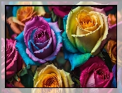 Kolorowe, Krople, Kwiaty, Róże