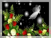 Róże, Kwiaty, Motyl, Art