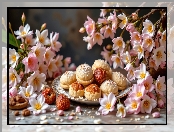 Ciasteczka, Różowe, Drobne, Talerz, Kwiaty