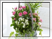 Różowe, Kwiatów, Kosz, Bluszcz, Kalanchoe, Róże