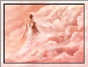 Kobieta, Różowe, Chmury