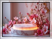 Podświetlone, Różowe, Kwiaty, Podium, Pąki