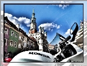 Rynek, Poznań, Ratusz, Motocykl, Stary, Honda