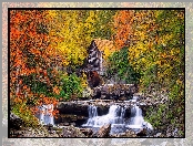 Rzeka, Jesień, Glade Creek Grist Mill, Skały, Stany Zjednoczone, Drzewa, Wirginia Zachodnia, Młyn wodny, Park Babcock State