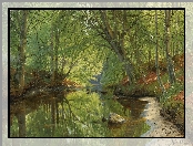 Rzeka, Peder Monsted, Malarstwo, Drzewa, Las