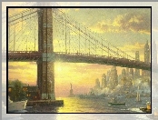 Rzeka, Obraz, Reprodukcja, Thomas Kinkade, Most