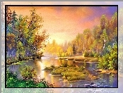 Rzeka, Słońca, Las, Zachód