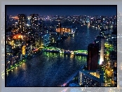 Rzeka, Tokio, Miasto, Noc, Most
