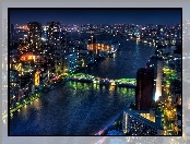 Rzeka, Tokio, Miasto, Noc, Most