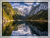 Jezioro Gosausee, Lasy, Austria, Odbicie, Góry, Alpy, Salzkammergut