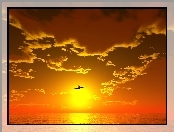 Samolot, Morze, Zachód, Słońca