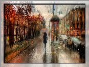 Kobieta, Sankt Petersburg, Rosja, Ulica, Deszcz, Parasol