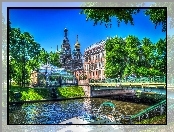 Most, Sankt Petersburg, Rosja, HDR, Rzeka, Kościół