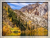 Jesień, Kalifornia, Sierra Nevada, Stany Zjednoczone, Góry, Jezioro, Convict Lake, Drzewa
