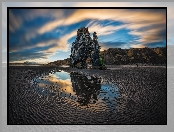 Islandia, Skała Hvítserkur, Wschód słońca, Plaża, Isafjordur