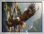 Skrzydła, Ptak, Rozpostarte, Skały, Bielik amerykański, Lot