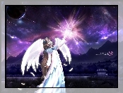 postać, skrzydła, Cardcaptor Sakura, planeta, pióra, gwiazdy