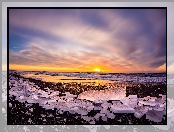 Lód, Islandia, Laguna Jökulsárlón, Morze, Zachód słońca