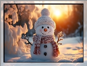 Bałwanek, Czapka, Zachód słońca, Szalik, Grafika AI