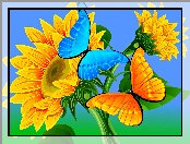 Słoneczniki, Motyle, Grafika 2D