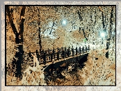 Zima, Drzewa, Most, Śnieg, Park, Most