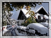 Zima, Drzewa, Domy, Śnieg