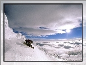 Snowboard, Śnieg, Stok, Chmury