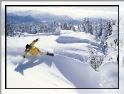 Snowbording, śnieg, deska, snowboardzista