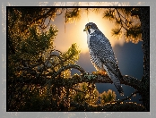 Ptak, Drzewo, Iglaste, Sokół wędrowny, Gałązki