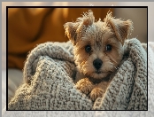 Pies, Yorkshire terrier, Spojrzenie, Szczeniak, Koc