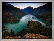 Stany Zjednoczone, Lasy, Park Narodowy Północnych Gór Kaskadowych, Drzewa, Stan Waszyngton, Góry, Jezioro, Diablo Lake