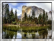 Stany Zjednoczone, Rzeka, Park Narodowy Yosemite, Drzewa, Stan Kalifornia, Dolina Yosemite, Góry, Szczyt El Capitan