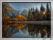 Stany Zjednoczone, Drzewa, Park Narodowy Yosemite, Promienie słońca, Kalifornia, Góry Sierra Nevada, Rzeka Merced, Kamienie