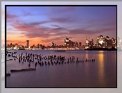 Zdjęcie Miasta, Stany Zjednoczone, New Jersey, Rzeka, Drapacze Chmur, Zachód Słońca