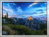 Góry, Kalifornia, Stany Zjednoczone, Rozświetlona, Góra, Half Dome, Park Narodowy Yosemite