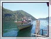 Statek, Lugano, Gandria, Góry, Szwajcaria, Woda