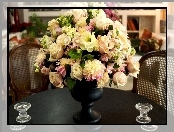 Stół, Świeczniki, Bukiet, Kwiatów