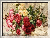 Stół, Malarstwo, Obraz, Dominique Rozier, Róże