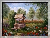 Ogród, Studnia, Kwiaty