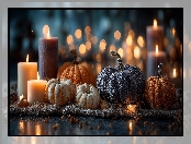 Dynie, Tkanina, Bokeh, Świece, Grafika AI